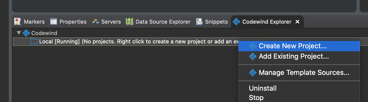 image of the menu where you select Create New Project