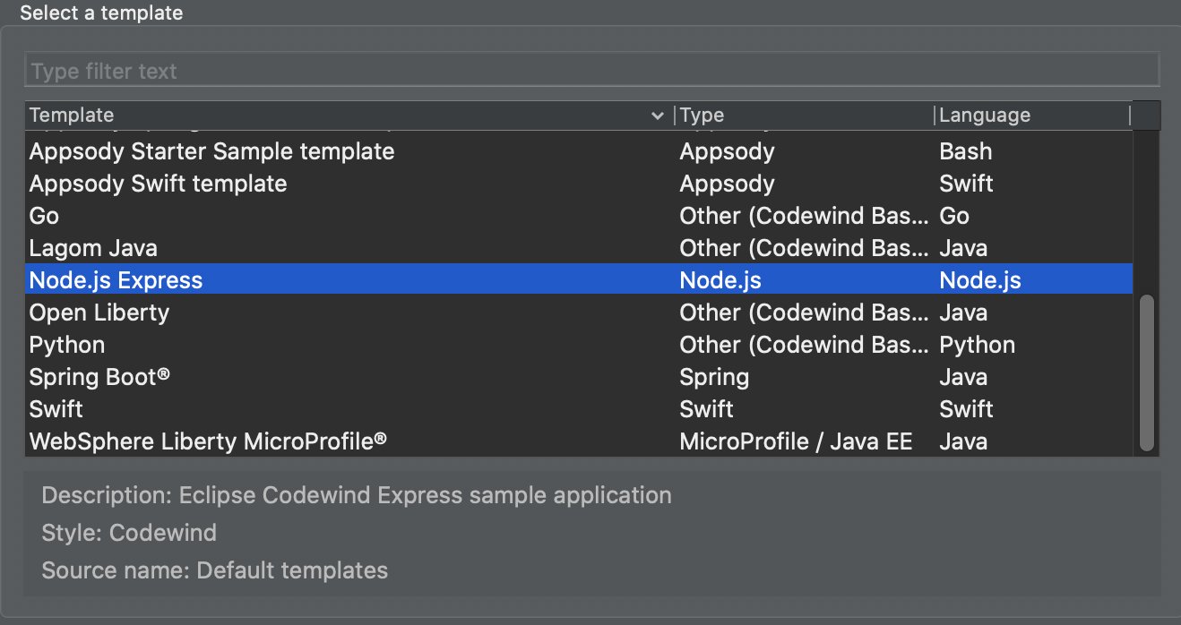 image of the list of templates