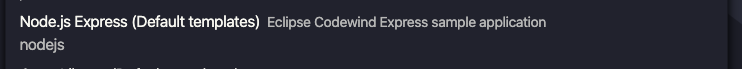 image of Node.js Express (Default templates) as it appears in the list of project types