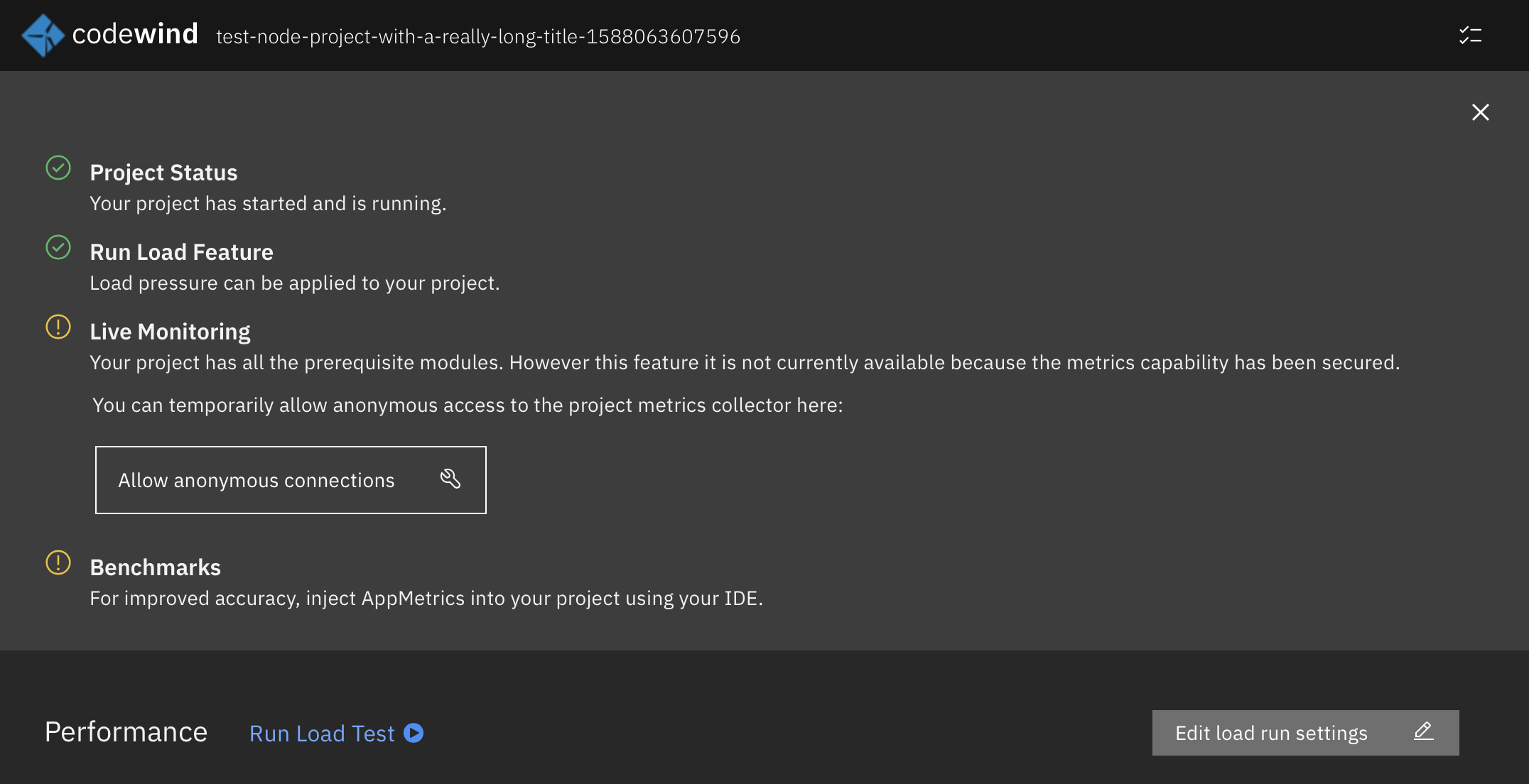 Performance dashboard project capabilities