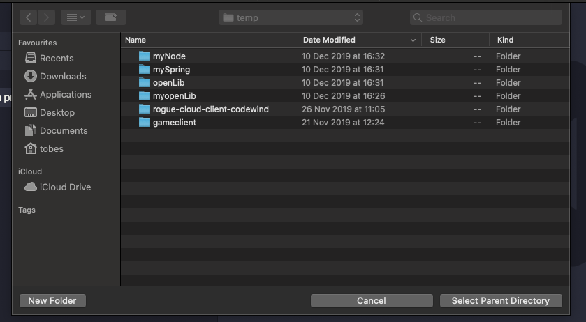 image of folder locations where you can store the project